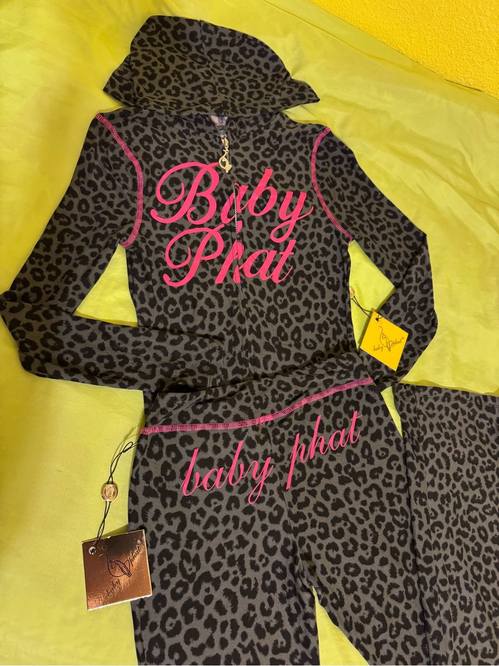 Baby Phat Gray Leopard Print Hoodie & Leggings with Pink Script